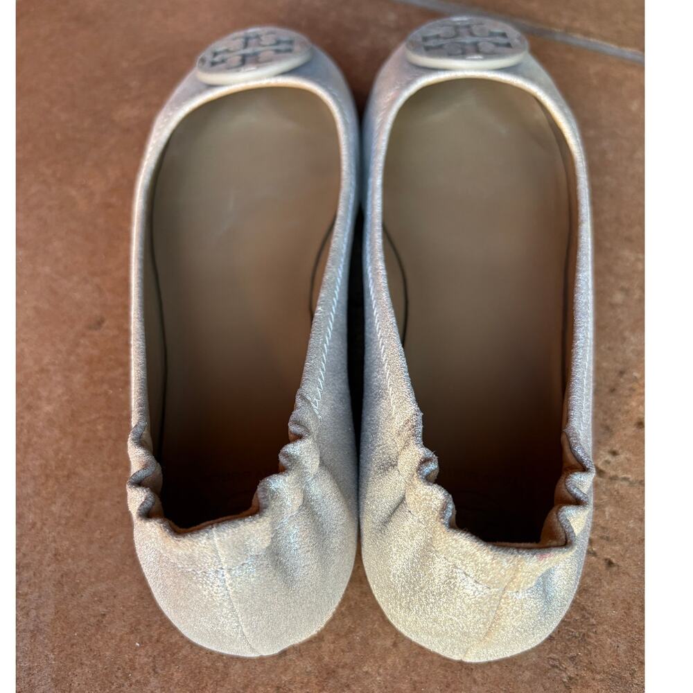 Tory Burch "Minnie" Leather Travel Ballet Flats w Metallic Silver Finish size 8 - Picture 13 of 15